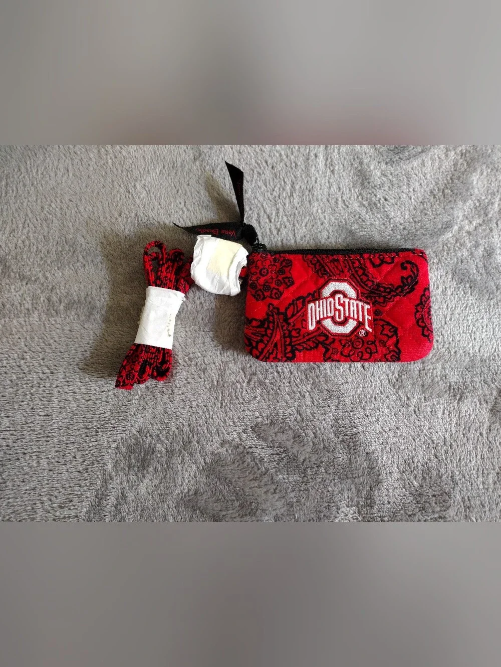 Vera Bradley Ohio State  Zip ID Lanyard Red/ Black Bandana New